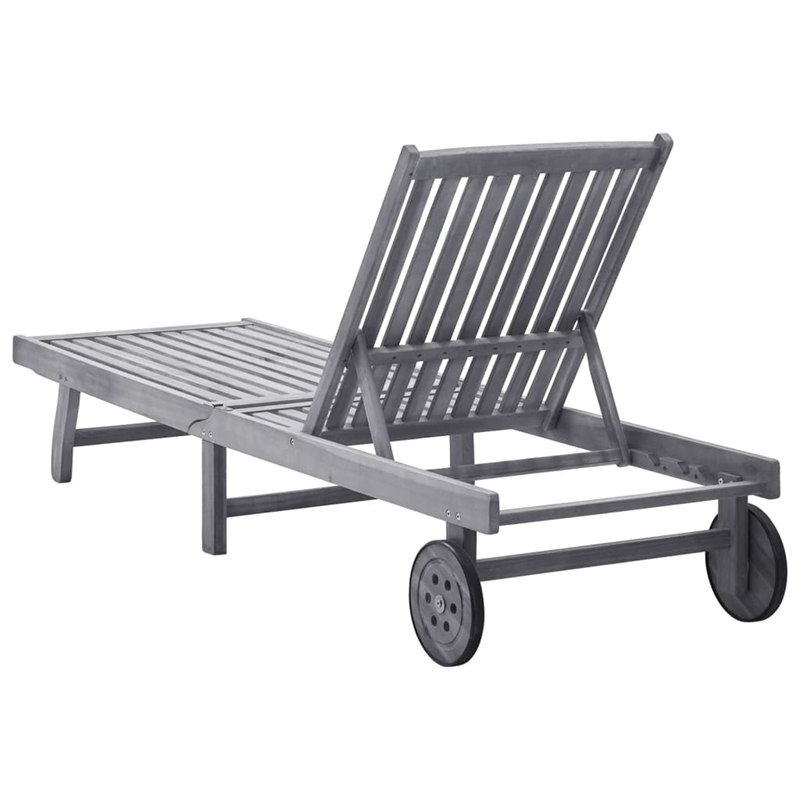 vidaXL Solid Acacia Wood Sun Lounger w/ Height-Adjustable in Gray/Brown