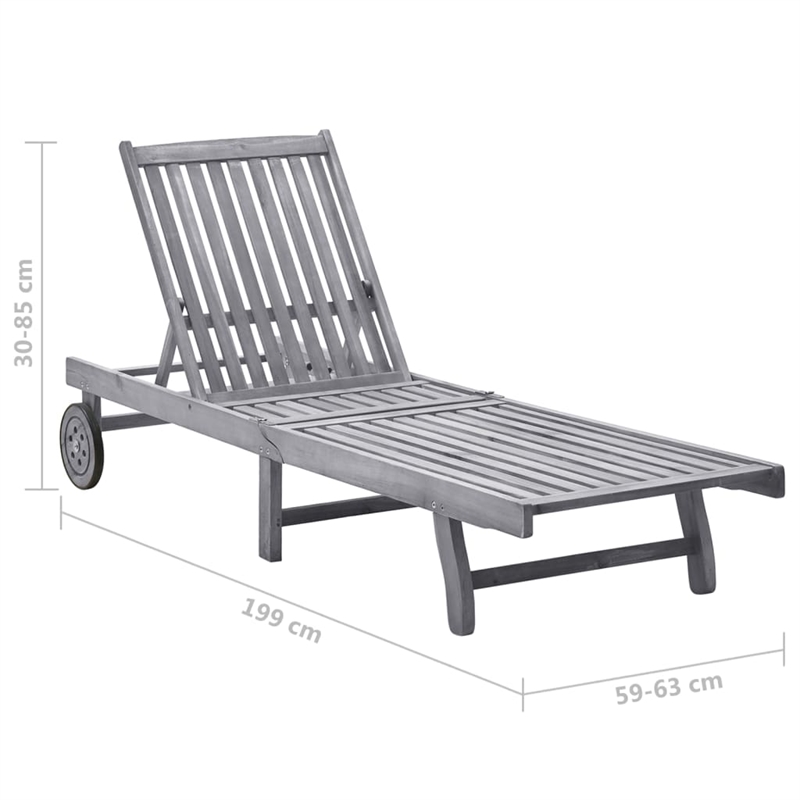 vidaXL Solid Acacia Wood Sun Lounger w/ Height-Adjustable in Gray/Brown