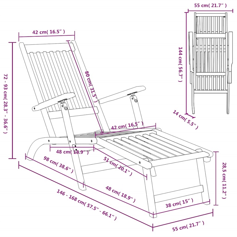 vidaXL Solid Acacia Wood Deck Chair in Brown