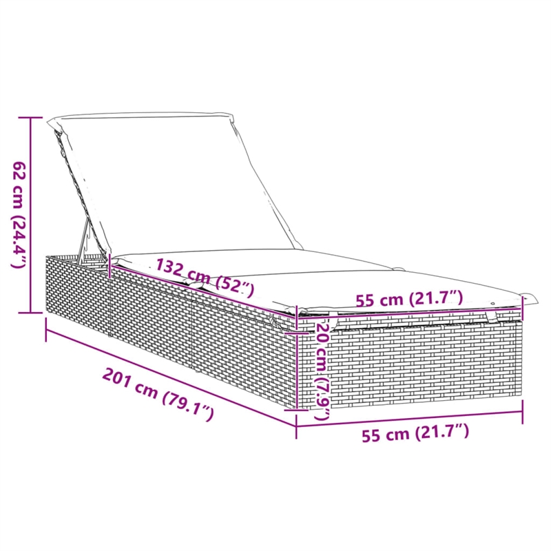 vidaXL PE Rattan Sunbed in Gray (Set of 2)