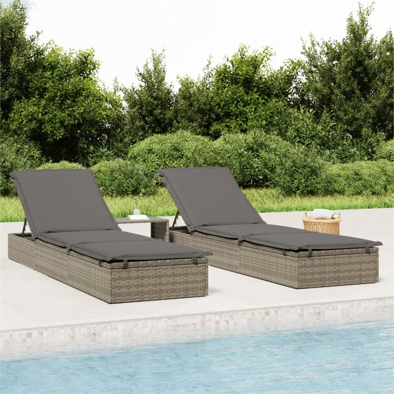 vidaXL PE Rattan Sunbed in Gray (Set of 2)