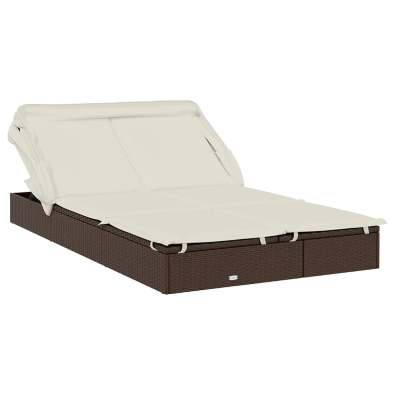 vidaXL PE Rattan 2-Person Sunbed w/ Adjustable Armrests in Brown