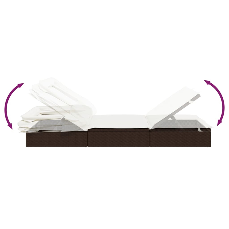 vidaXL PE Rattan 2-Person Sunbed w/ Adjustable Armrests in Brown
