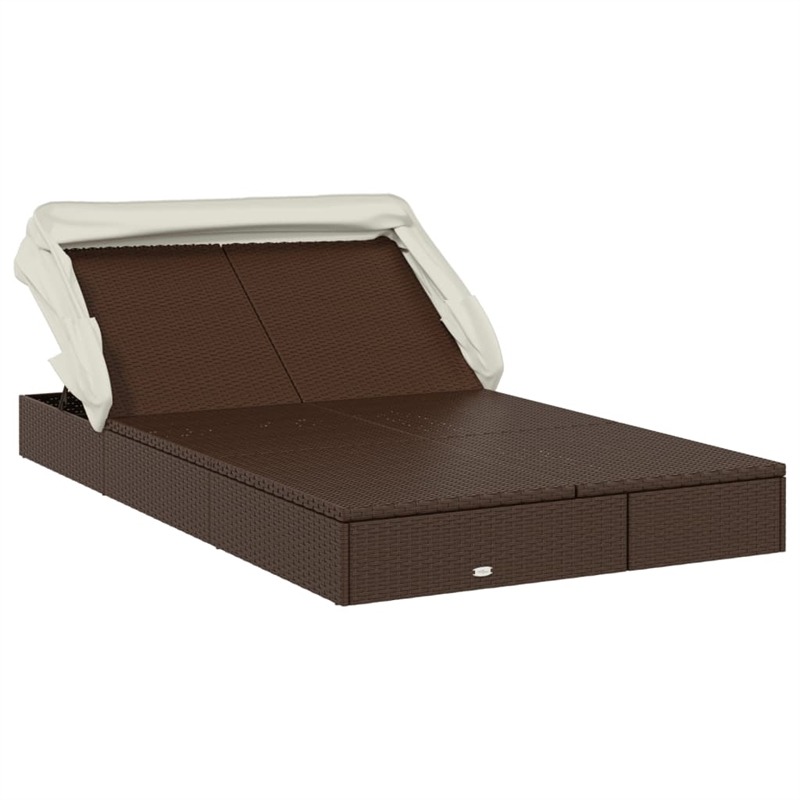 vidaXL PE Rattan 2-Person Sunbed w/ Adjustable Armrests in Brown