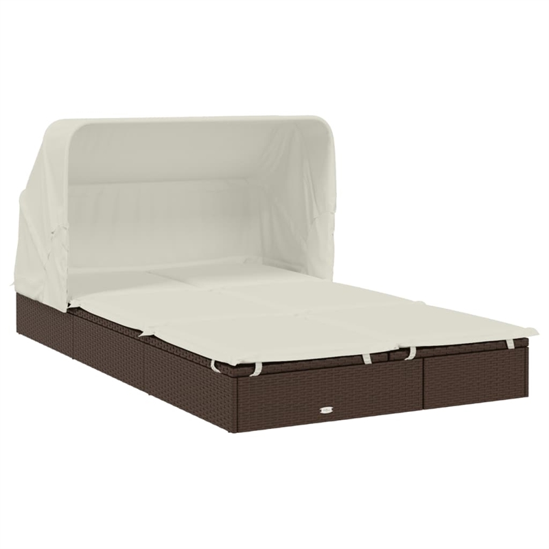 vidaXL PE Rattan 2-Person Sunbed w/ Adjustable Armrests in Brown