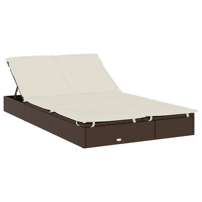 vidaXL PE Rattan 2-Person Sunbed w/ Adjustable Armrests in Brown
