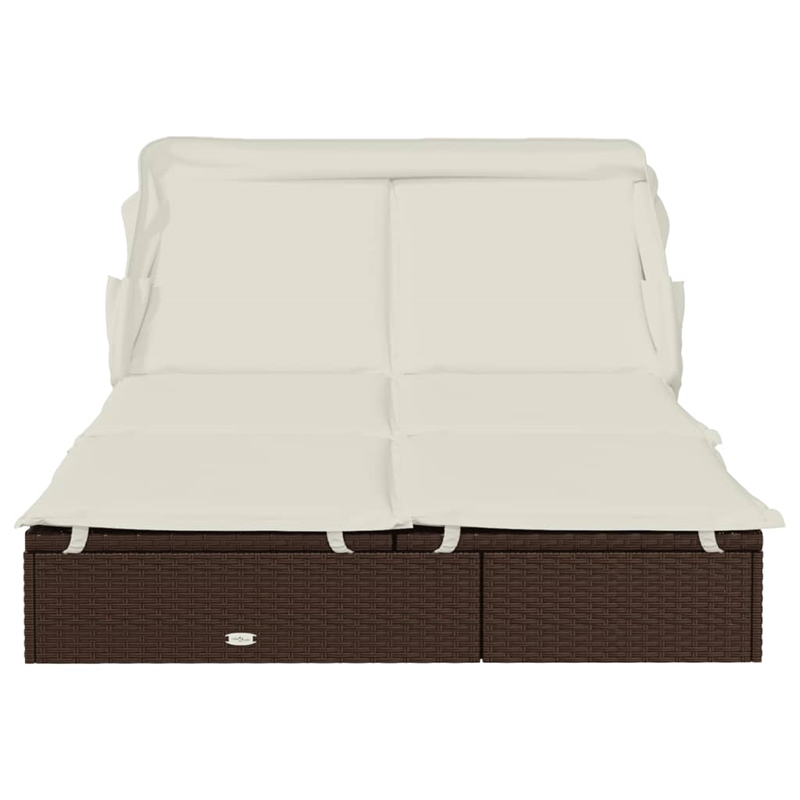 vidaXL PE Rattan 2-Person Sunbed w/ Adjustable Armrests in Brown