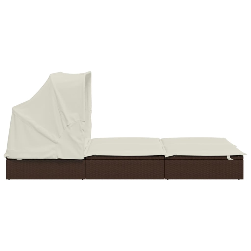 vidaXL PE Rattan 2-Person Sunbed w/ Adjustable Armrests in Brown