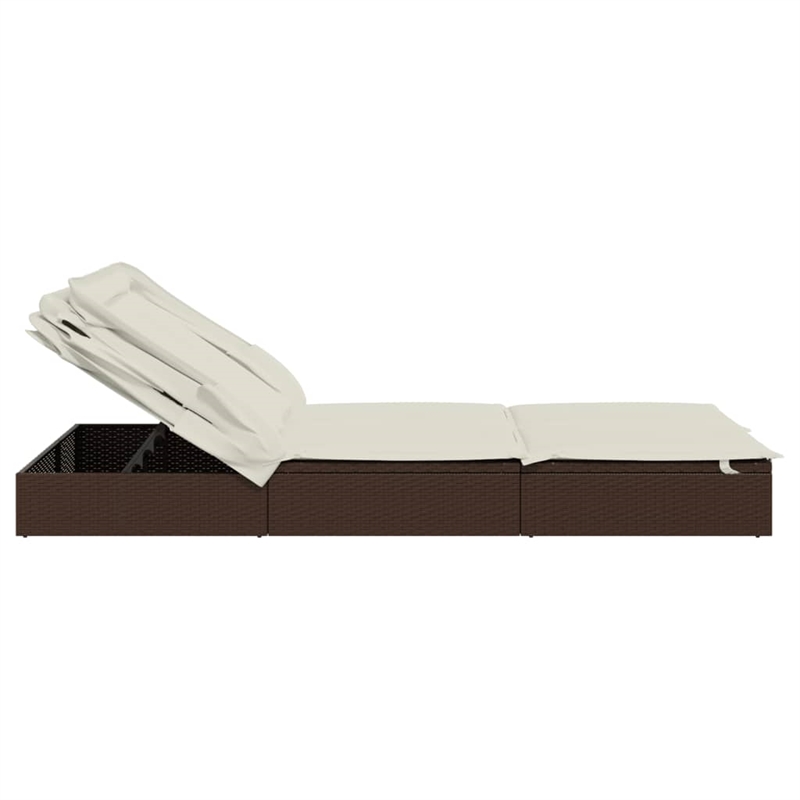 vidaXL PE Rattan 2-Person Sunbed w/ Adjustable Armrests in Brown