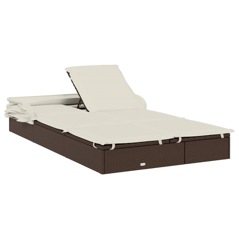 vidaXL PE Rattan 2-Person Sunbed w/ Adjustable Armrests in Brown