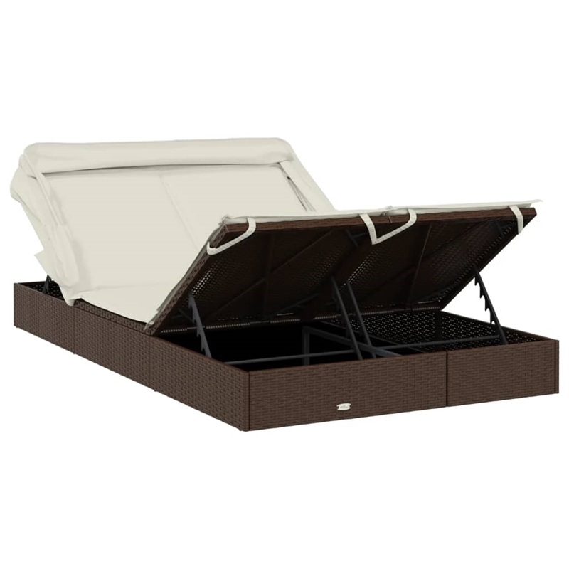 vidaXL PE Rattan 2-Person Sunbed w/ Adjustable Armrests in Brown