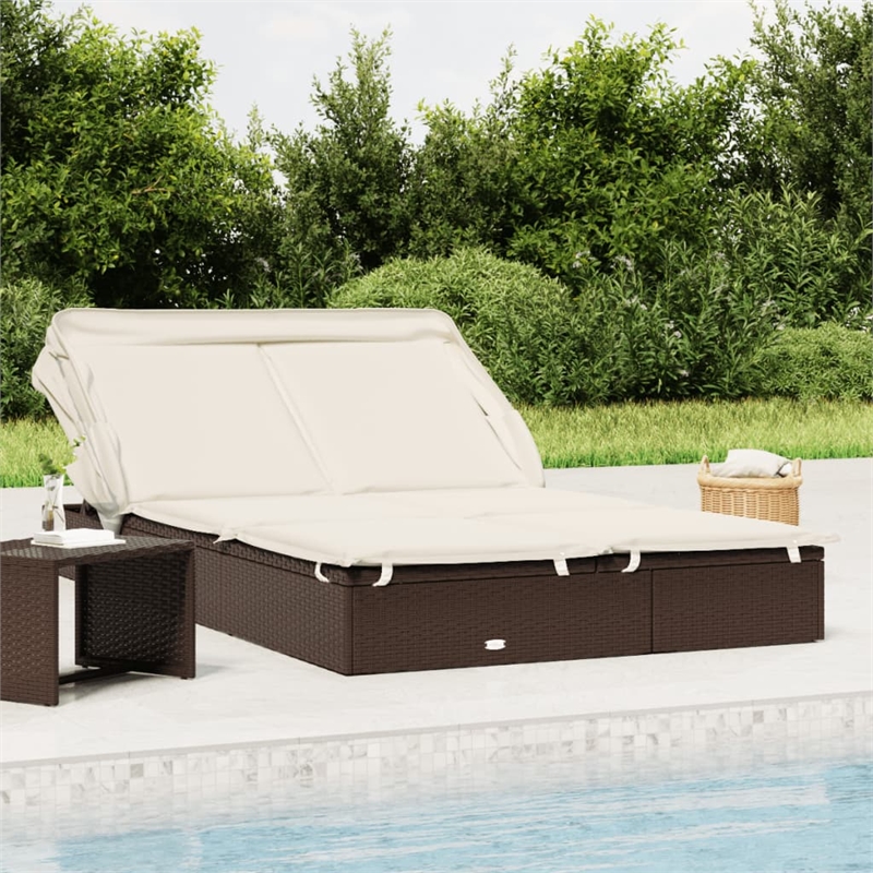 vidaXL PE Rattan 2-Person Sunbed w/ Adjustable Armrests in Brown