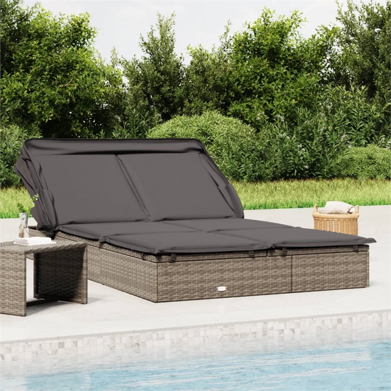 vidaXL PE Rattan Double Sun Lounger in Gray