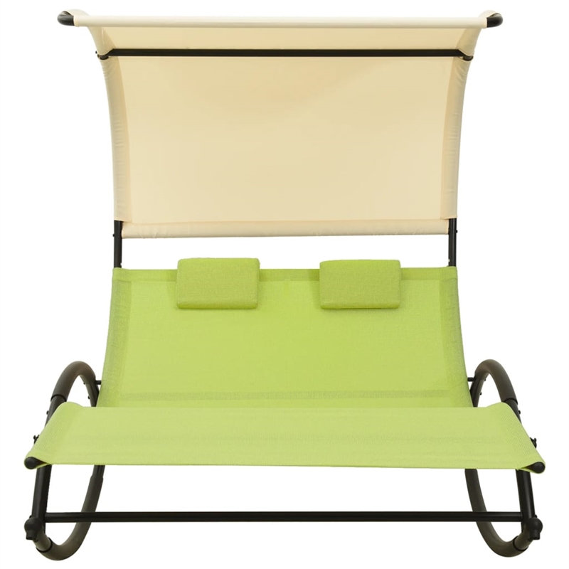vidaXL Steel Double Sun Lounger in Cream/Green