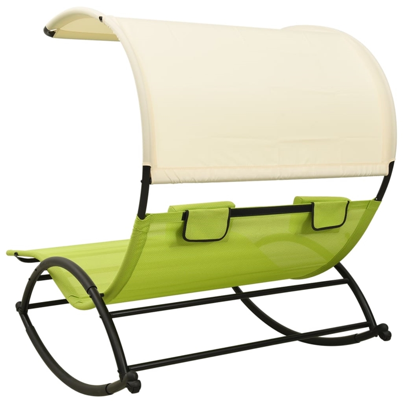 vidaXL Steel Double Sun Lounger in Cream/Green