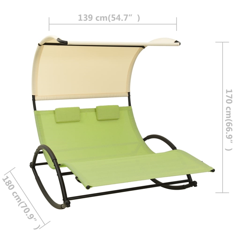 vidaXL Steel Double Sun Lounger in Cream/Green