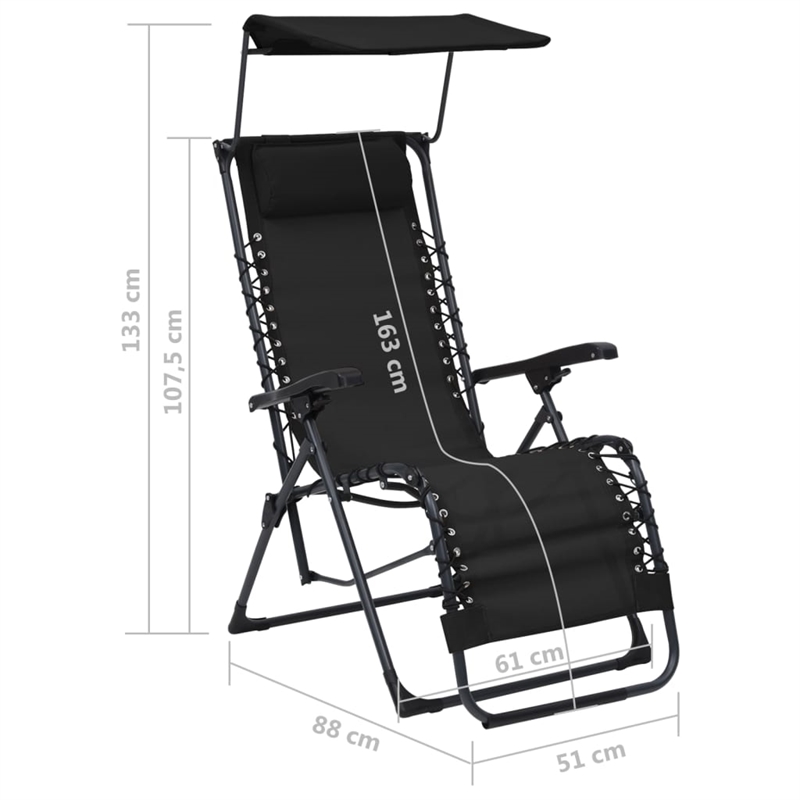 vidaXL Textilene Folding Deck Chair in Black