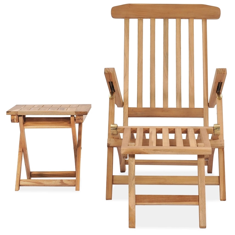 vidaXL Teak Wood Standard Foldable Deck Chair in Brown