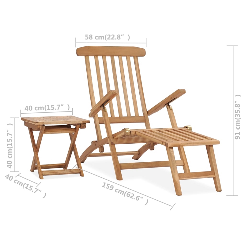 vidaXL Teak Wood Standard Foldable Deck Chair in Brown