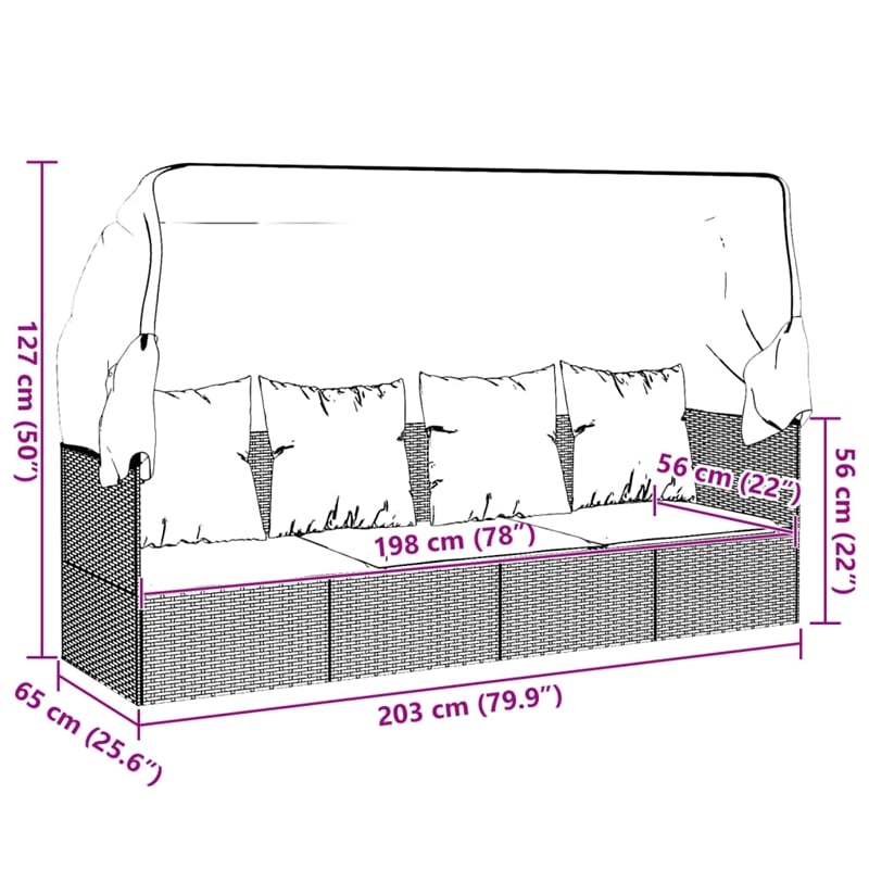vidaXL Outdoor Lounge Bed in Black/Cream/White