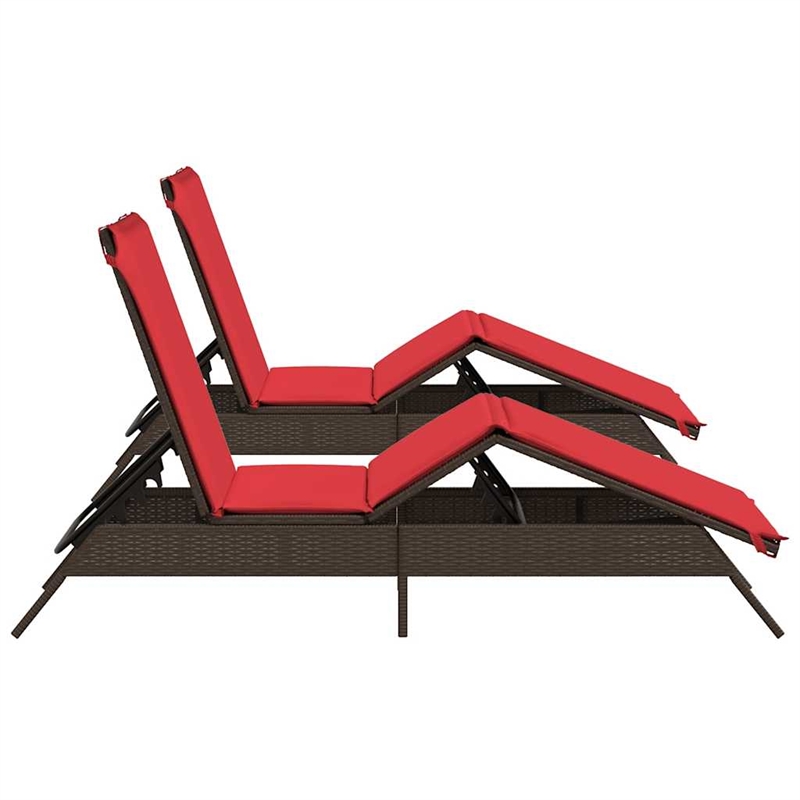 vidaXL PE Rattan Patio Sun Lounger w/ Adjustable Footrests in Brown