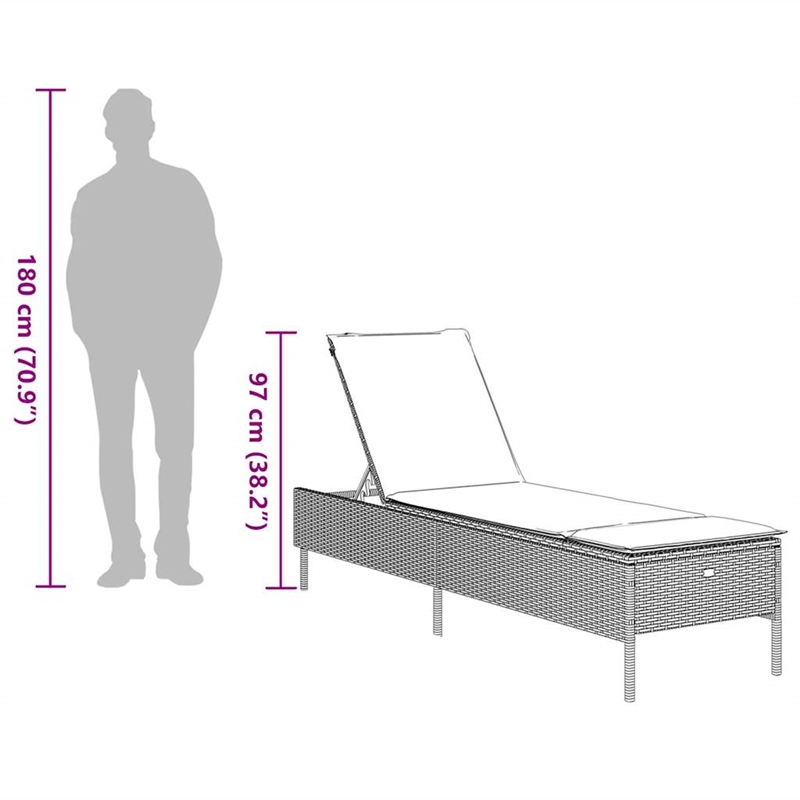 vidaXL Patio Sun Lounger in Black/Blue