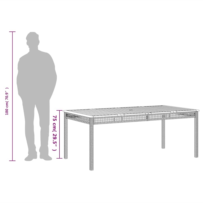 vidaXL PE Rattan Large Durable Garden Dining Table in Beige