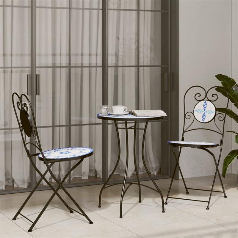 vidaXL Powder-Coated Iron Mosaic Bistro Table in Blue/White