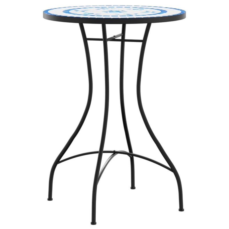 vidaXL Powder-Coated Iron Mosaic Bistro Table in Blue/White
