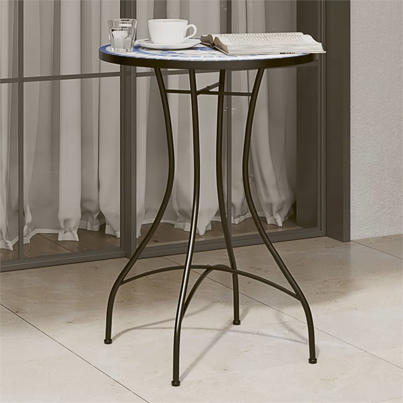 vidaXL Powder-Coated Iron Mosaic Bistro Table in Blue/White