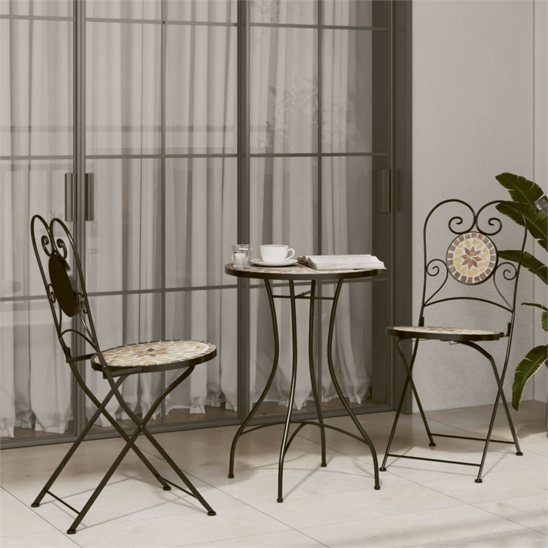 vidaXL Powder-Coated Iron Mosaic Bistro Table in Terracotta/White