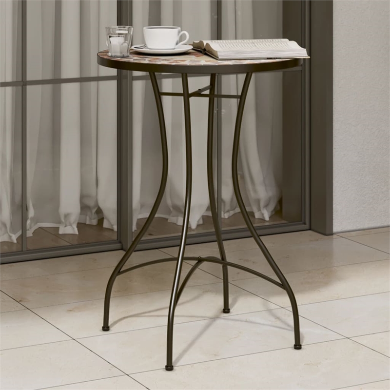 vidaXL Powder-Coated Iron Mosaic Bistro Table in Terracotta/White