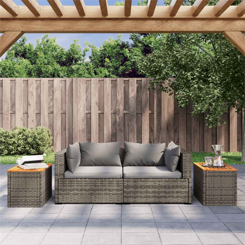 vidaXL PE Rattan with Solid Acacia Wood Garden Side Table in Gray and Brown