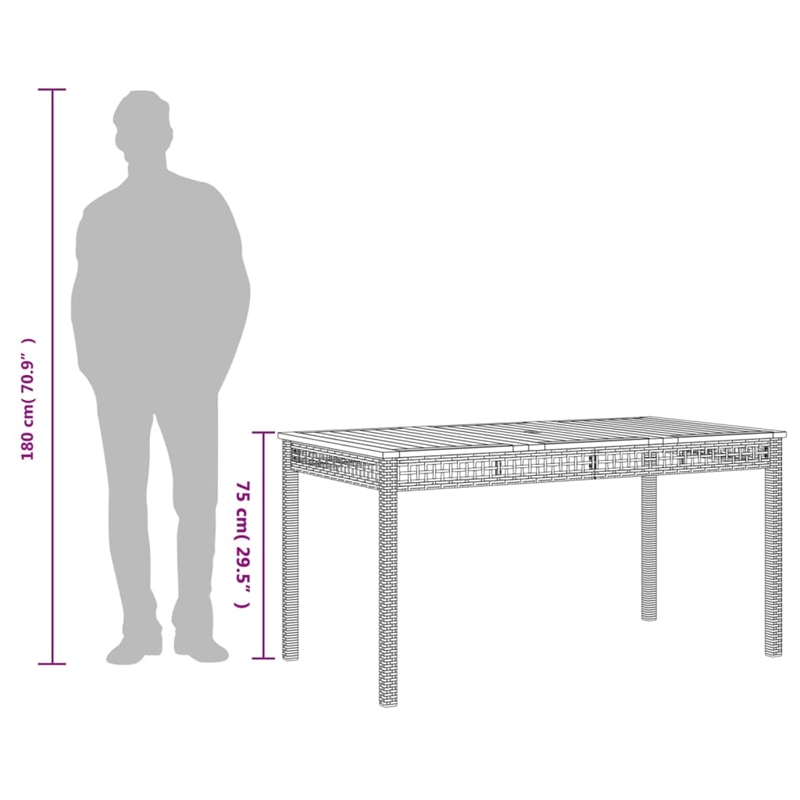vidaXL Garden Dining Table in Black and Brown