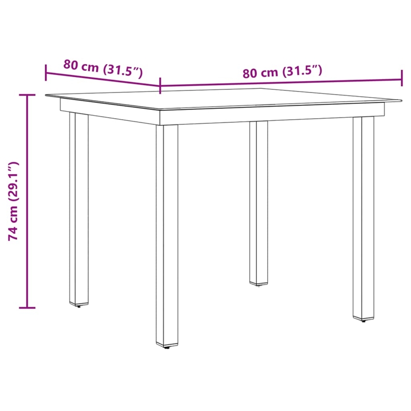 vidaXL Aluminum and Glass Garden Dining Table in Black