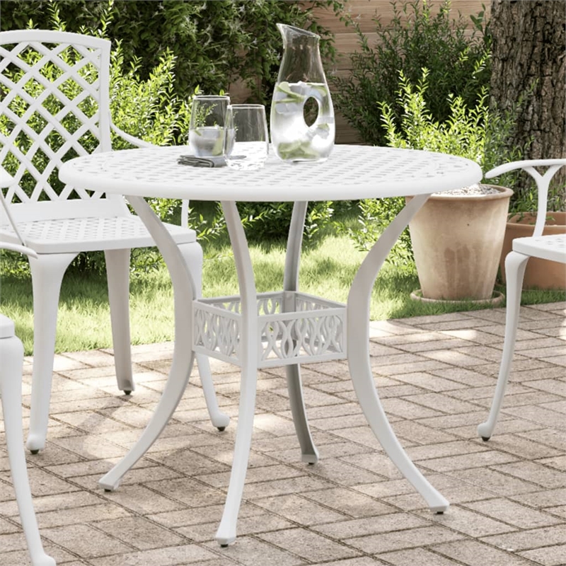 vidaXL Cast Aluminum Medium Garden Dining Table in White