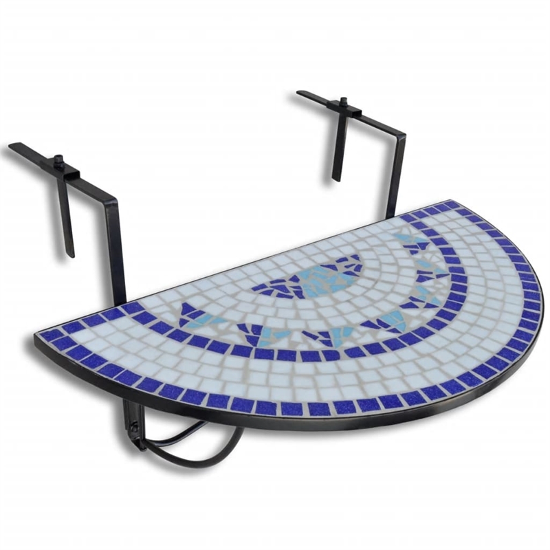 vidaXL Iron and Ceramic Medium Foldable Garden Table in Blue/White