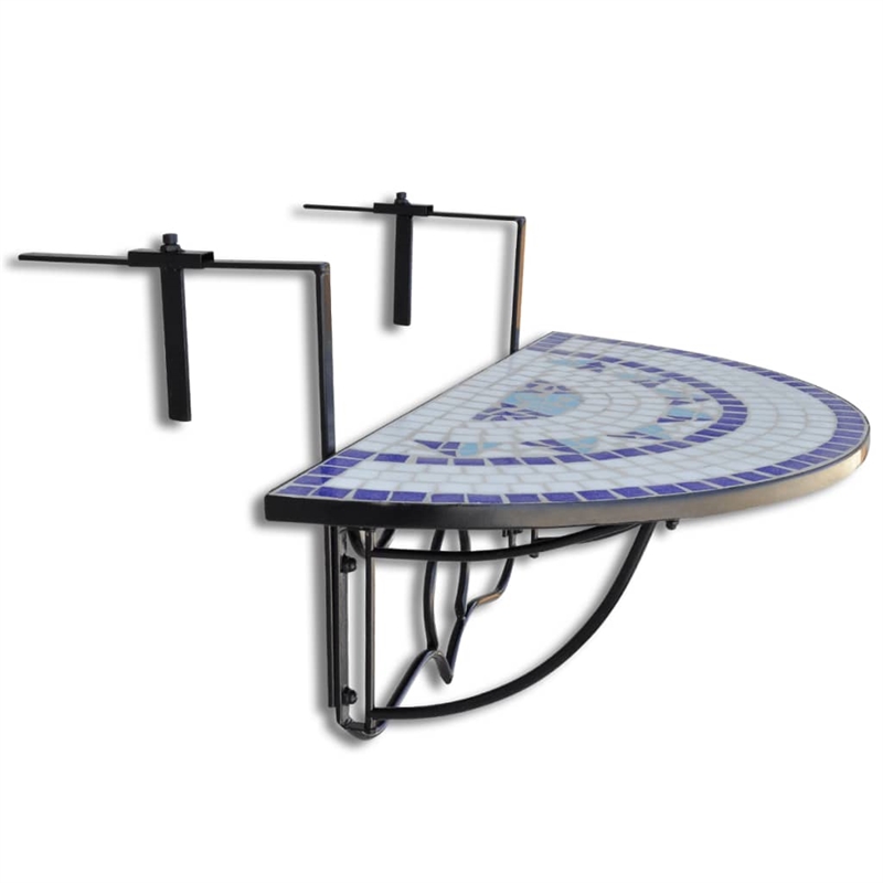 vidaXL Iron and Ceramic Medium Foldable Garden Table in Blue/White