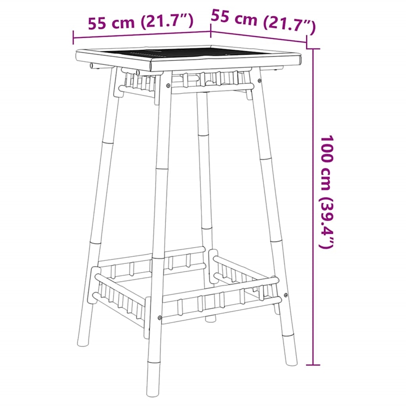 vidaXL Square Outdoor Bar Table in Bamboo with Tall Footrest in Brown