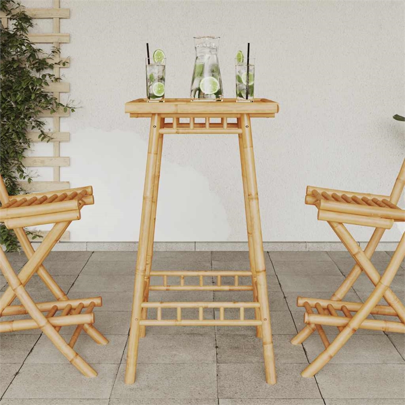 vidaXL Square Outdoor Bar Table in Bamboo with Tall Footrest in Brown