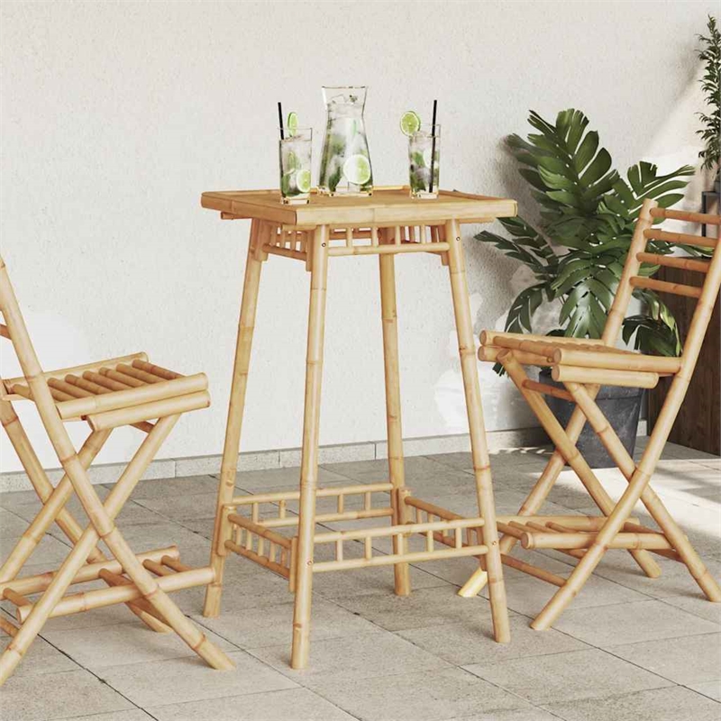vidaXL Square Outdoor Bar Table in Bamboo with Tall Footrest in Brown
