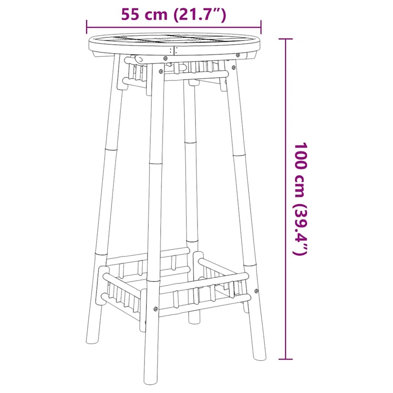 vidaXL Round Outdoor Bar Table in Bamboo with Tall Footrest in Brown