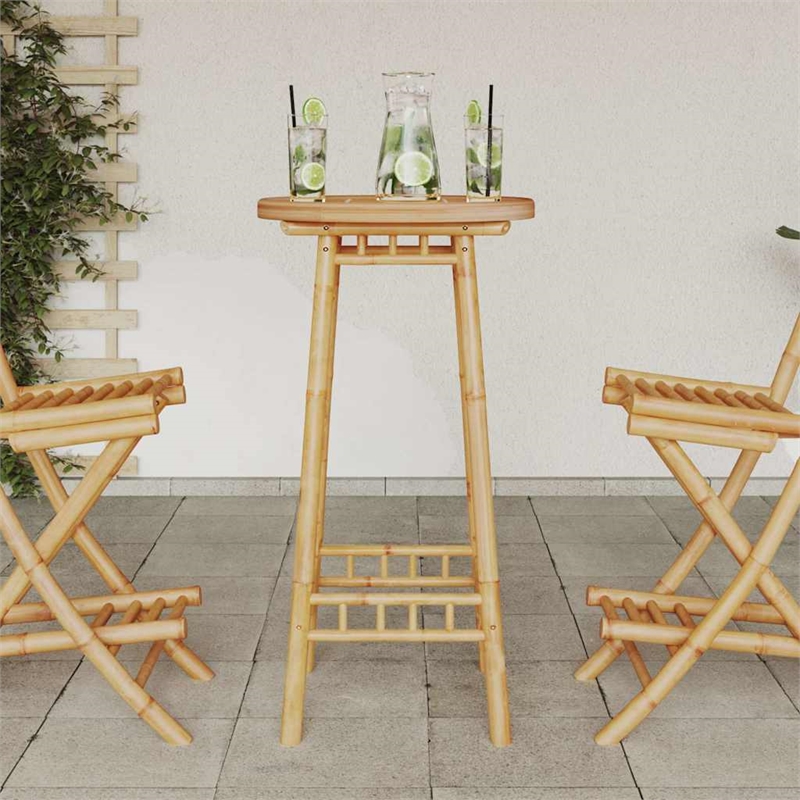 vidaXL Round Outdoor Bar Table in Bamboo with Tall Footrest in Brown