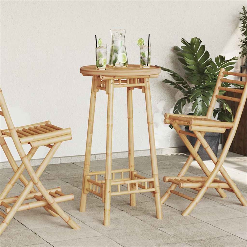 vidaXL Round Outdoor Bar Table in Bamboo with Tall Footrest in Brown