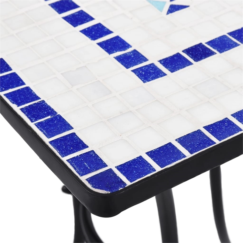 vidaXL Ceramic Top with Coated Iron Frame Bistro Table in Blue and White