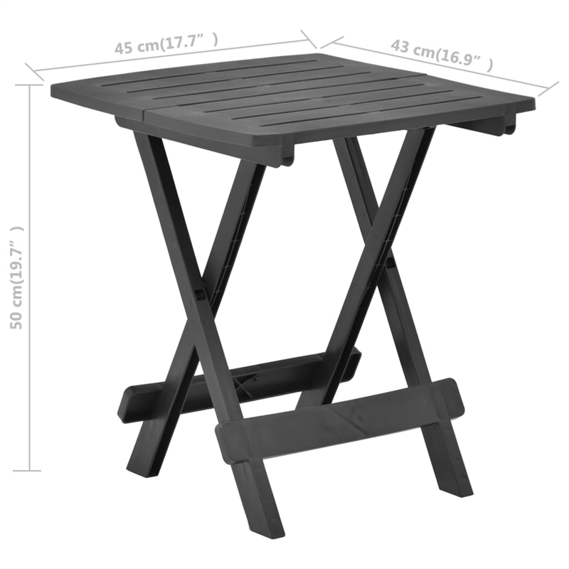 vidaXL Plastic Folding Patio Table in Anthracite/Gray