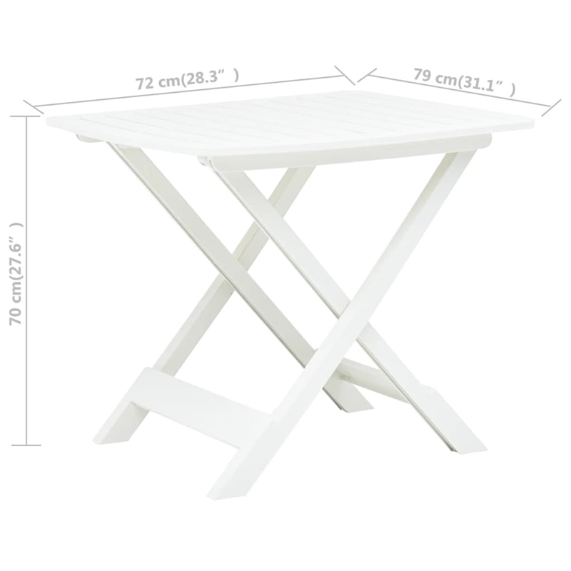 vidaXL Plastic Bistro Style Medium Foldable Garden Dining Table in White