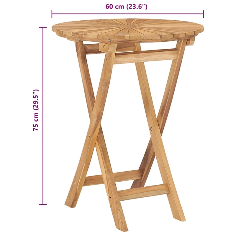 vidaXL Solid Teak Wood Small Foldable Outdoor Table in Natural/Brown Teak