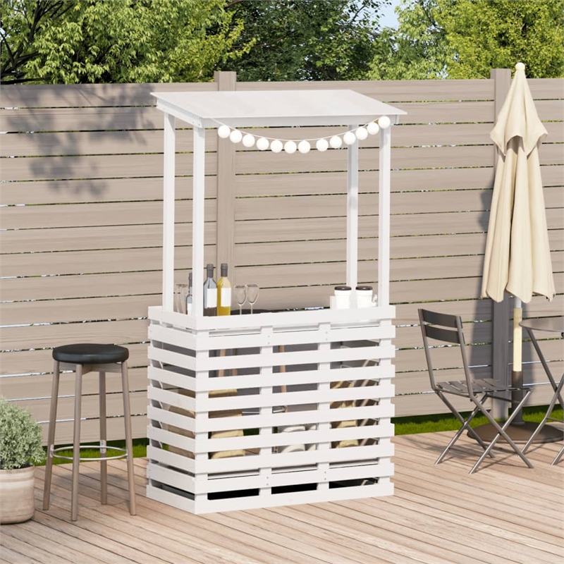 vidaXL Solid Pine Wood Medium Outdoor Bar Table in White