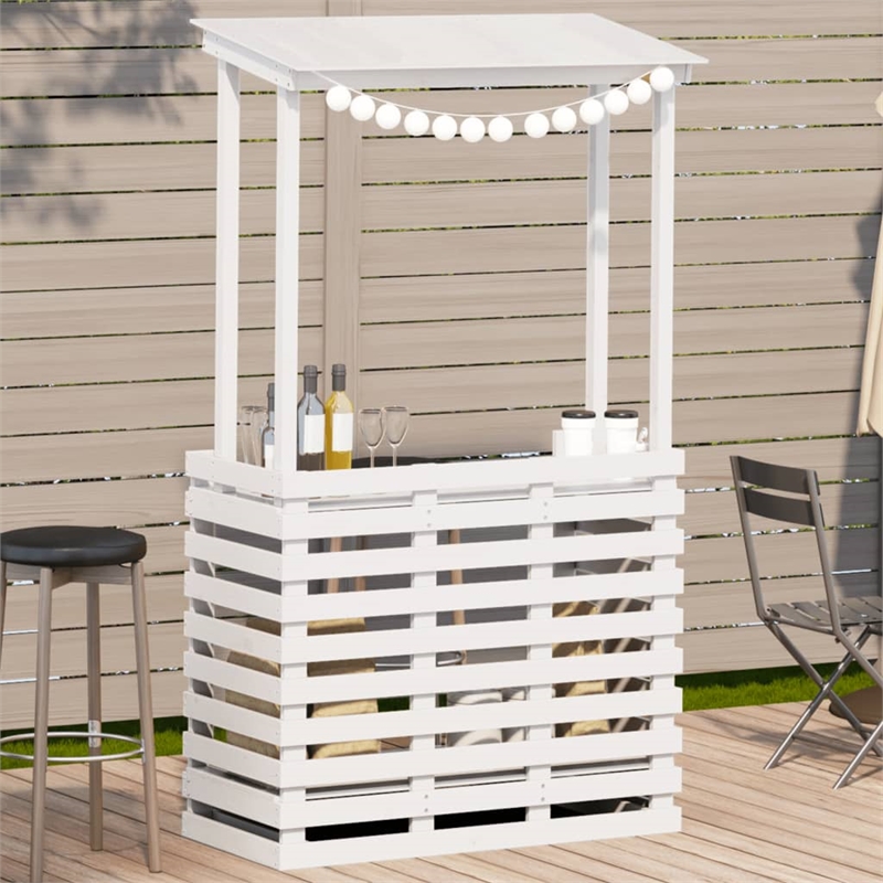 vidaXL Solid Pine Wood Medium Outdoor Bar Table in White